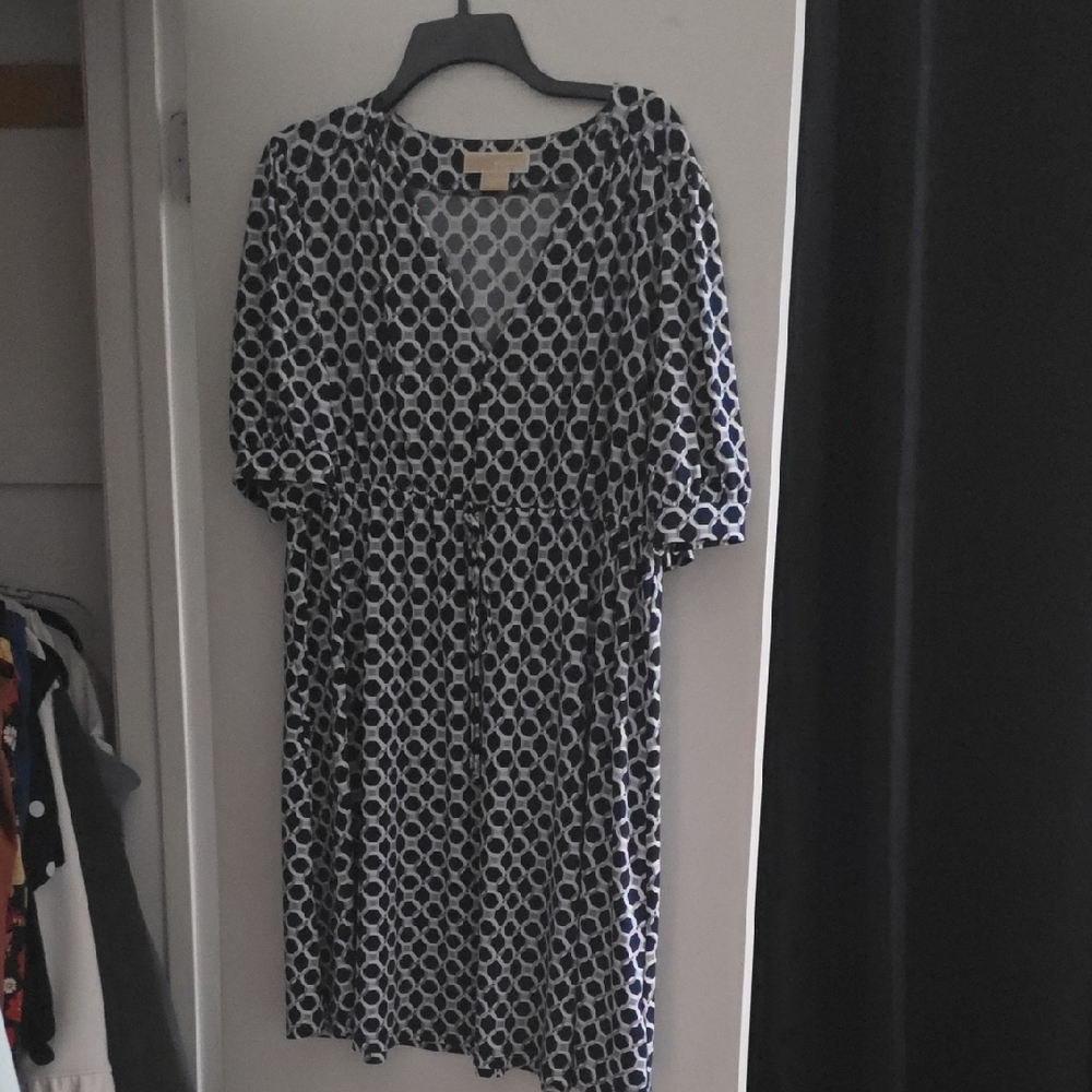 MICHAEL Michael Kors Navy and White Geometric Midi Dress